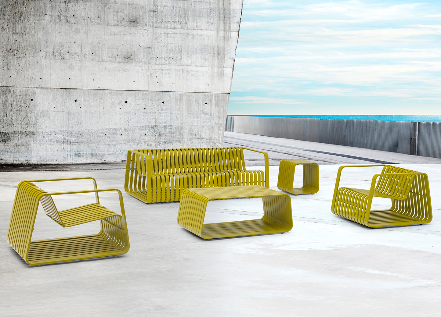 Ocean Indoor Outdoor Coffee Table in Powder Coated Green Aluminum by Whiteline Modern Living