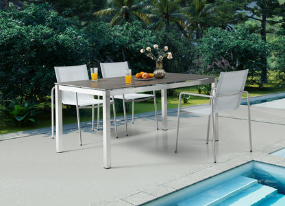 Paola Outdoor 63" Dining Table in Glass, Light Grey Ceramic & Brushed Stainless Steel by Whiteline Modern Living