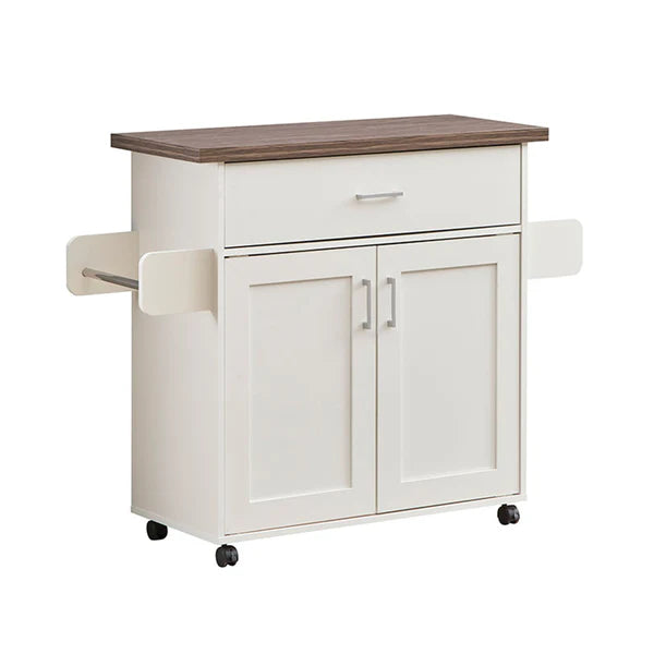 Deluxe Mobile Kitchen Island Cart with Water-Resistant Top, Storage Cabinets with Adjustable Shelves, and Towel & Spice Rack