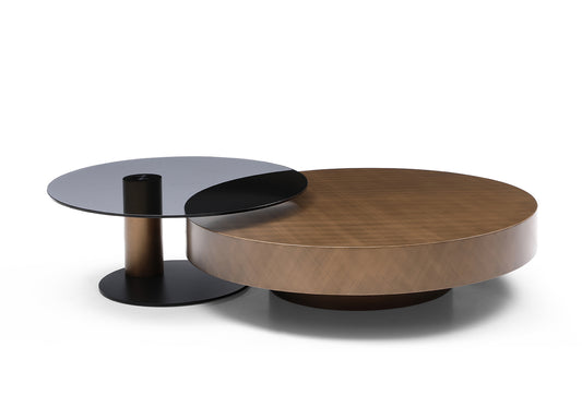 Renata Coffee Table Set in Smoke Glass, Black Metal & Brushed Bronze Metal by Whiteline Modern Living