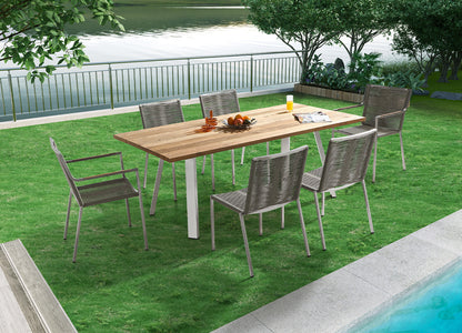 Rhea Outdoor 79" Dining Table in Recycled Teak Wood Slats & Brushed Stainless Steel by Whiteline Modern Living