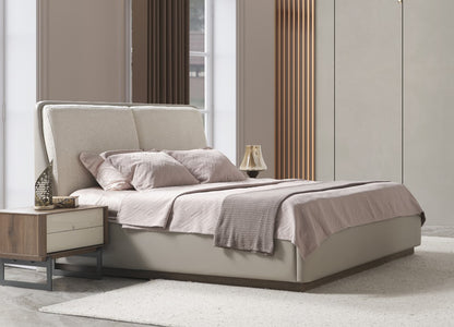 Romina Queen Bed in Light Grey Leatherette & Light Grey Fabric by Whiteline Modern Living