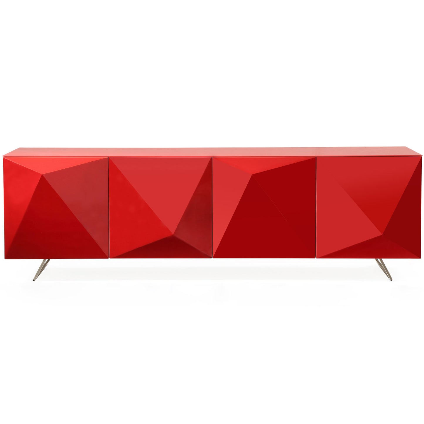 Samantha Buffet in High Gloss Red, Tempered Glass & Brushed Nickel by Whiteline Modern Living