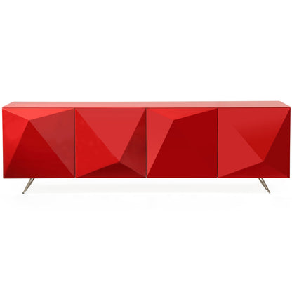 Samantha Buffet in High Gloss Red, Tempered Glass & Brushed Nickel by Whiteline Modern Living