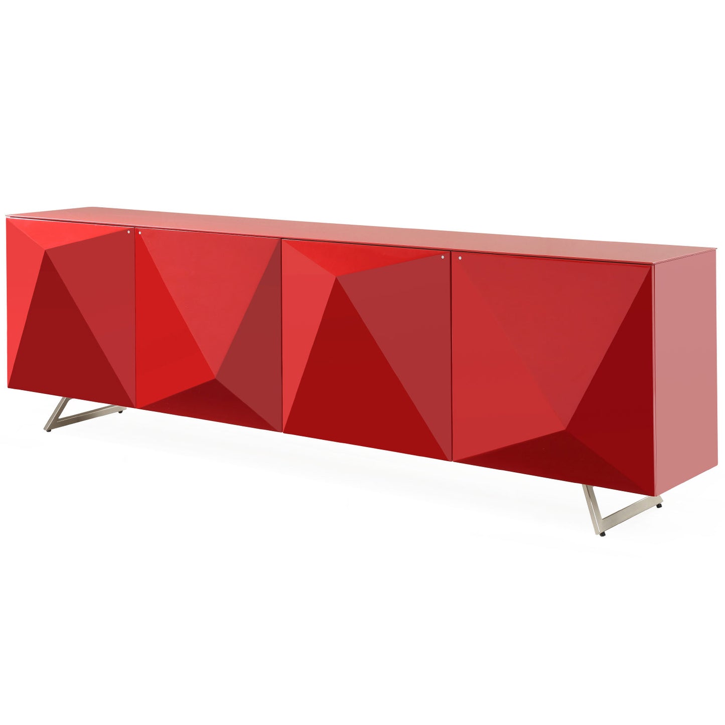 Samantha Buffet in High Gloss Red, Tempered Glass & Brushed Nickel by Whiteline Modern Living