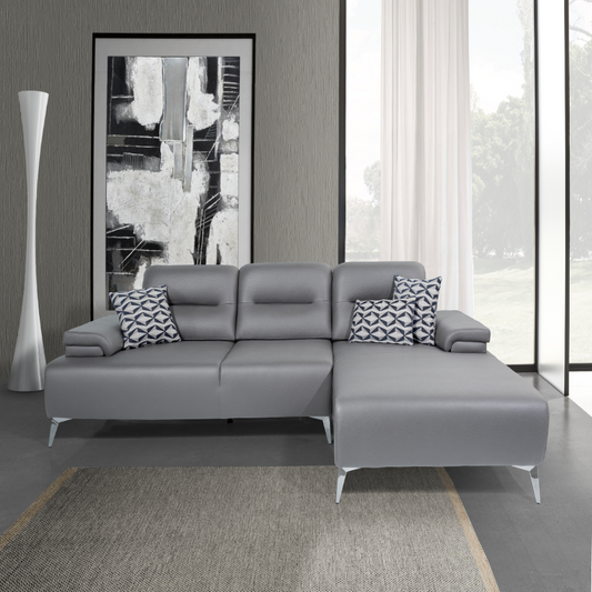 Ruslan Sectional Sofa – Light Gray Leather with Right Chaise