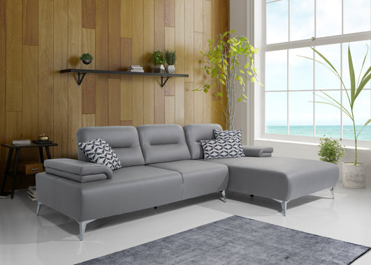 Ruslan Sectional Sofa – Light Gray Leather with Right Chaise
