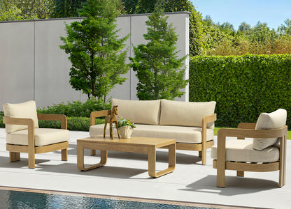 Sally 4 Piece Outdoor Loveseat Set in Wood Finish Aluminum & Beige Fabric by Whiteline Modern Living