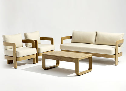 Sally 4 Piece Outdoor Loveseat Set in Wood Finish Aluminum & Beige Fabric by Whiteline Modern Living