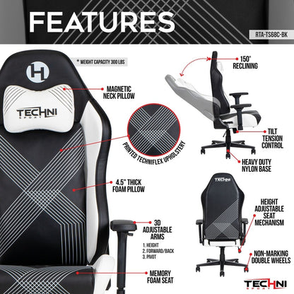 Techni Sport RTA-TS68C-BK Comfort Edge Black Gaming Chair