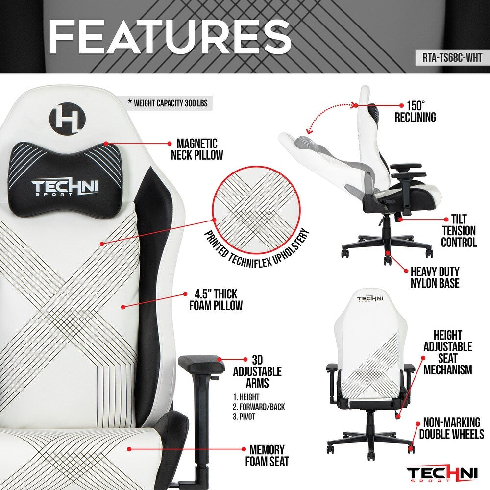 Techni Sport RTA-TS68C-WHT Comfort Edge White Gaming Chair