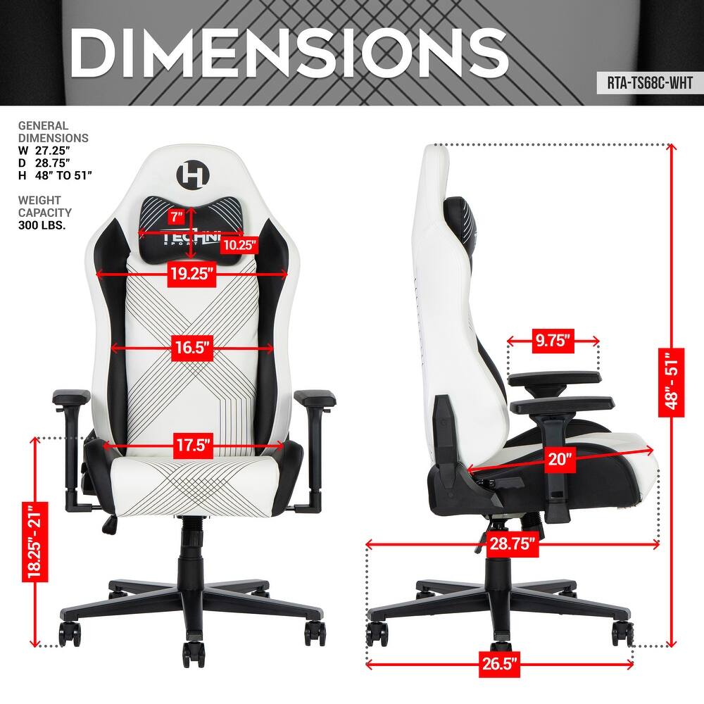 Techni Sport RTA-TS68C-WHT Comfort Edge White Gaming Chair