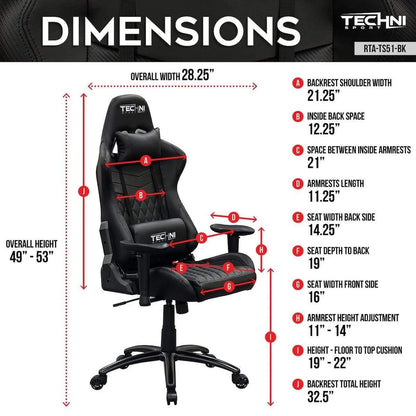 Techni Sport TS-5100 Black Ergonomic High Back Racer Style PC Gaming Chair