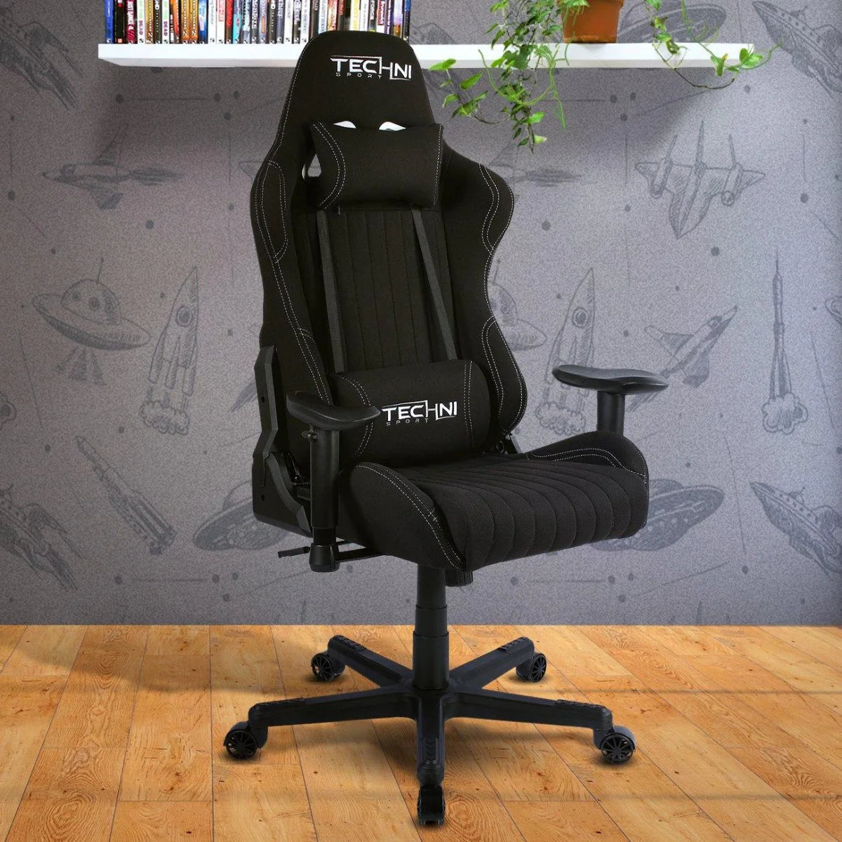 Techni Sport TS-F44 Black Fabric Ergonomic High Back Racer Style PC Gaming Chair