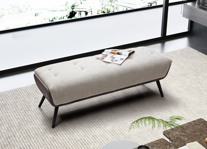 Teddy Bench in Tufted Beige, Dark Grey Eco Leather & Black Sanded Steel by Whiteline Modern Living