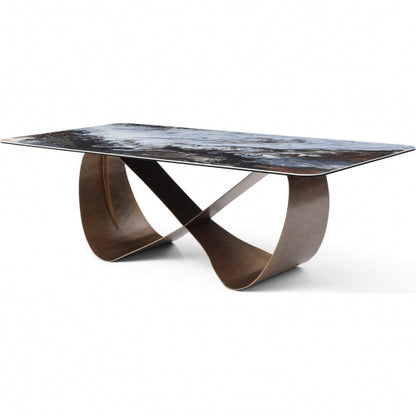 Tiffany 94" Dining Table in Multicolor Ceramic & Brushed Bronze Base by Whiteline Modern Living