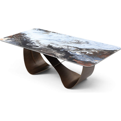 Tiffany 94" Dining Table in Multicolor Ceramic & Brushed Bronze Base by Whiteline Modern Living