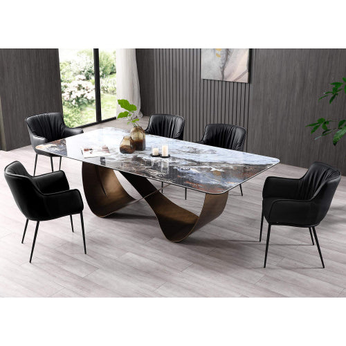 Tiffany 94" Dining Table in Multicolor Ceramic & Brushed Bronze Base by Whiteline Modern Living