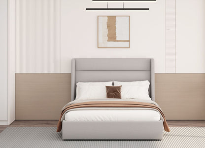 Tokyo Queen Bed w/ Side Edge Headboard in Light Grey Fabric by Whiteline Modern Living