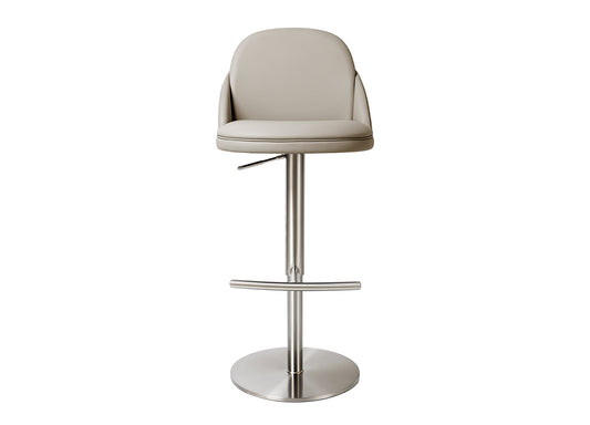 Tommy Swivel Adjustable Bar Stool in Light Grey Leatherette & Brushed Stainless by Whiteline Modern Living