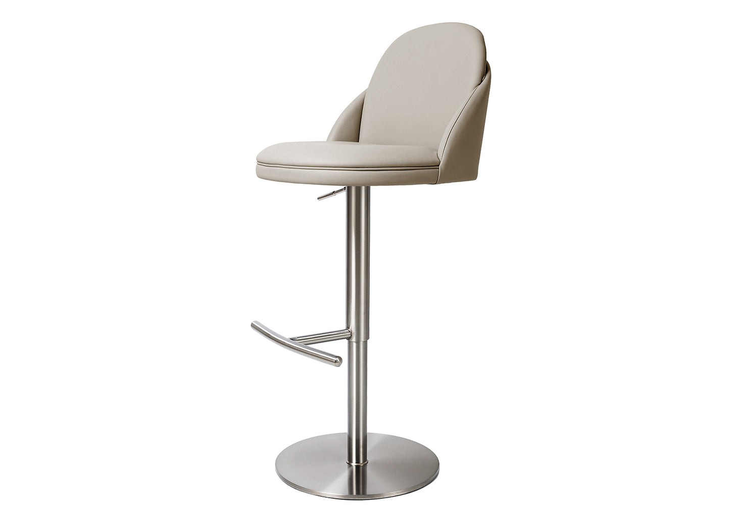 Tommy Swivel Adjustable Bar Stool in Light Grey Leatherette & Brushed Stainless by Whiteline Modern Living