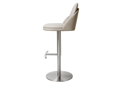 Tommy Swivel Adjustable Bar Stool in Light Grey Leatherette & Brushed Stainless by Whiteline Modern Living