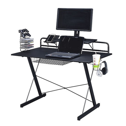 Techni Sport RTA-TS200-BK Carbon Computer Gaming Desk with Shelving; Black - 47.25 x 23.5 x 41.5 in.