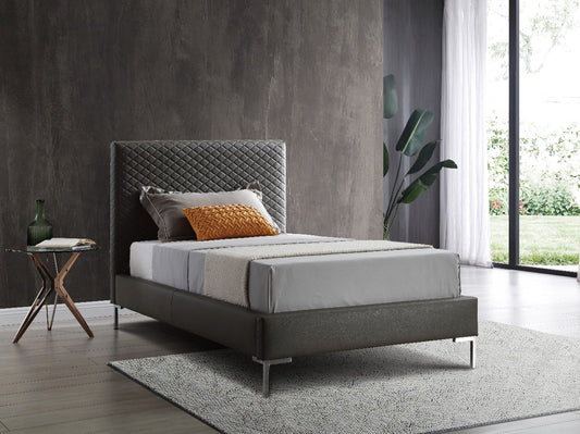 Liz Twin Bed in Dark Gray Leatherette & Chrome