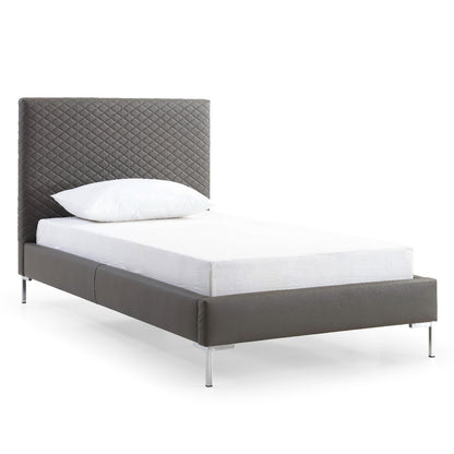 Liz Twin Bed in Dark Gray Leatherette & Chrome