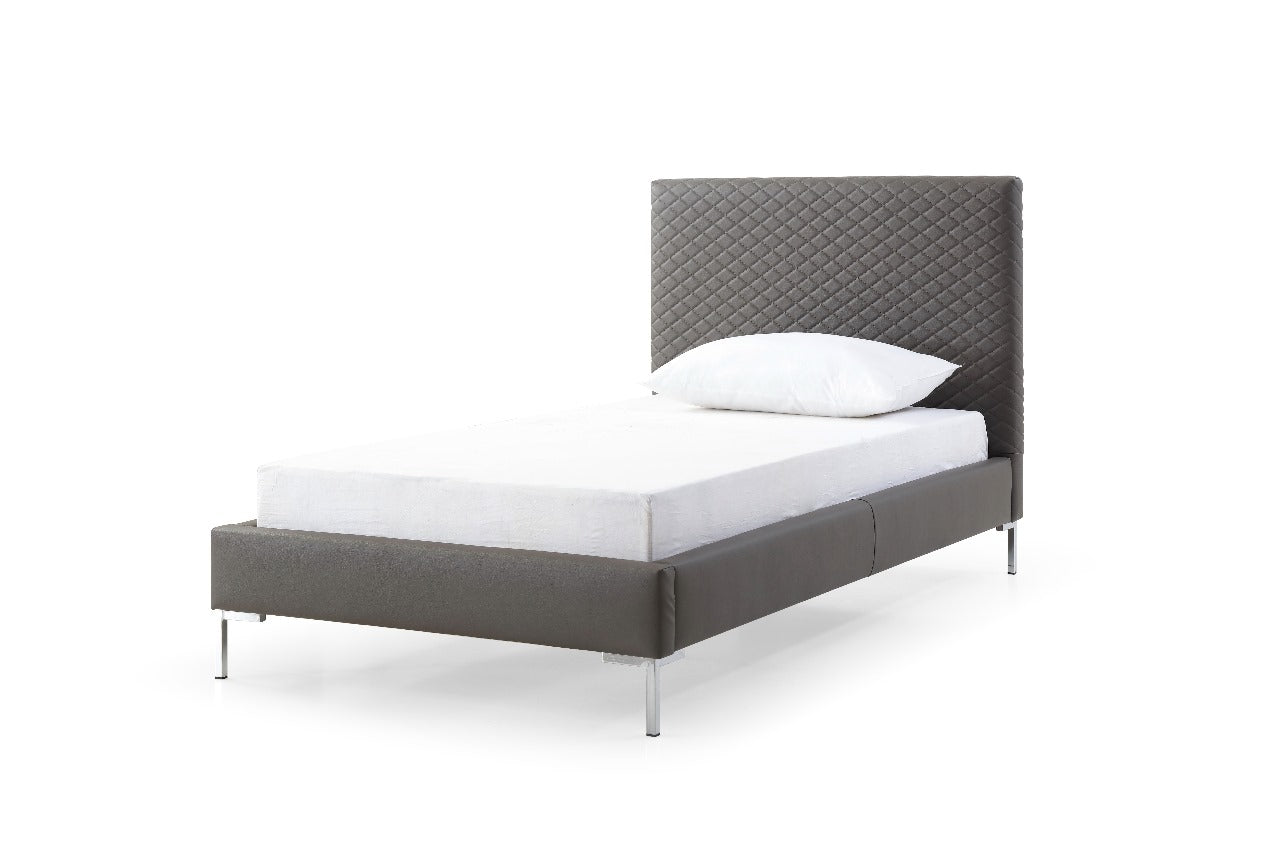 Liz Twin Bed in Dark Gray Leatherette & Chrome