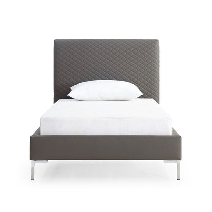 Liz Twin Bed in Dark Gray Leatherette & Chrome