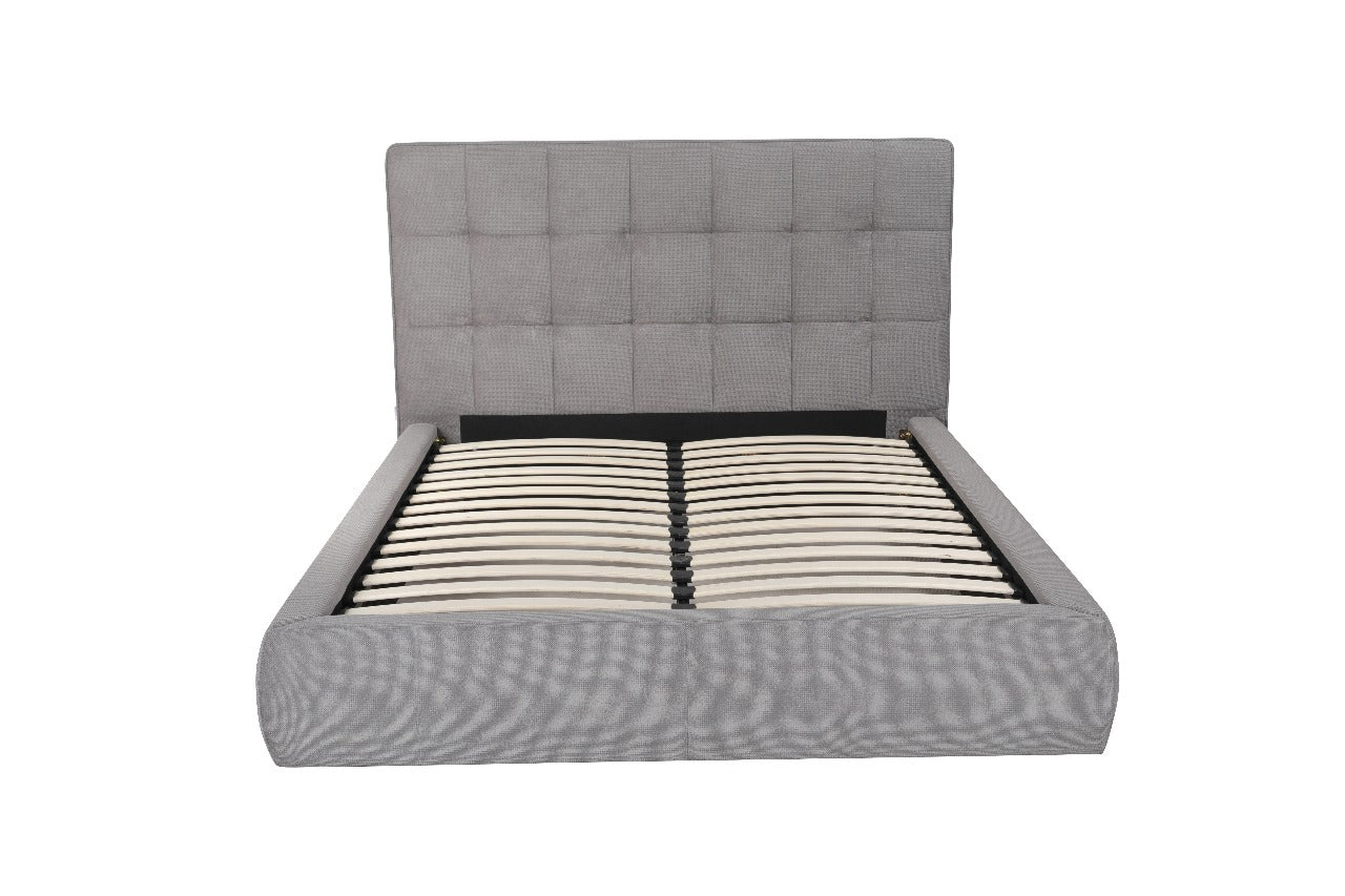 Dexter Queen Bed in Tufted Grey Fabric