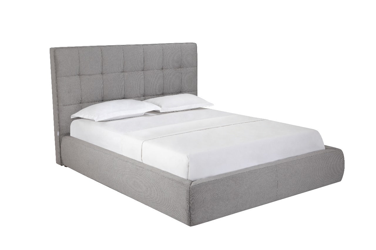 Dexter Queen Bed in Tufted Grey Fabric