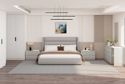 Tokyo Queen Bed w/ Side Edge Headboard in Light Grey Fabric