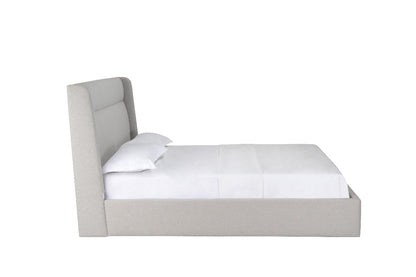 Tokyo Queen Bed w/ Side Edge Headboard in Light Grey Fabric