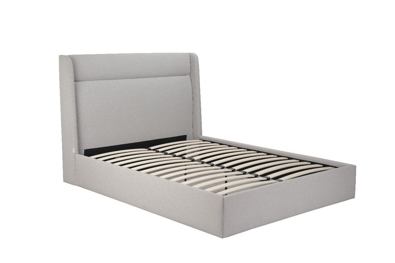 Tokyo Queen Bed w/ Side Edge Headboard in Light Grey Fabric