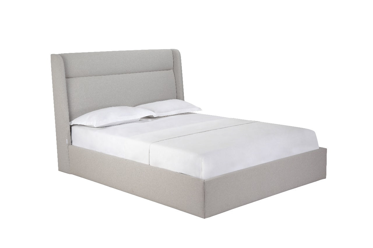 Tokyo Queen Bed w/ Side Edge Headboard in Light Grey Fabric