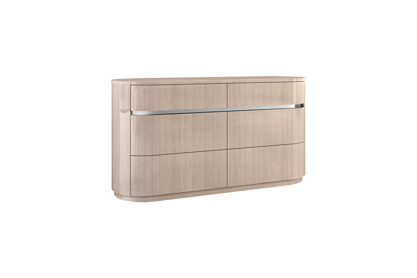 Waves 6 Drawer Dresser & Mirror Set in High Gloss Beige by Whiteline Modern Living