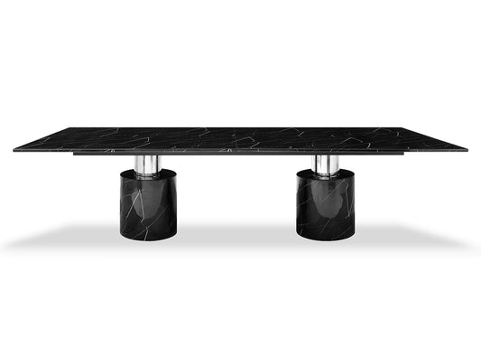 Geneva 180" Dining Table in Gloss Black Marble & Polished Stainless Steel by Whiteline Modern Living