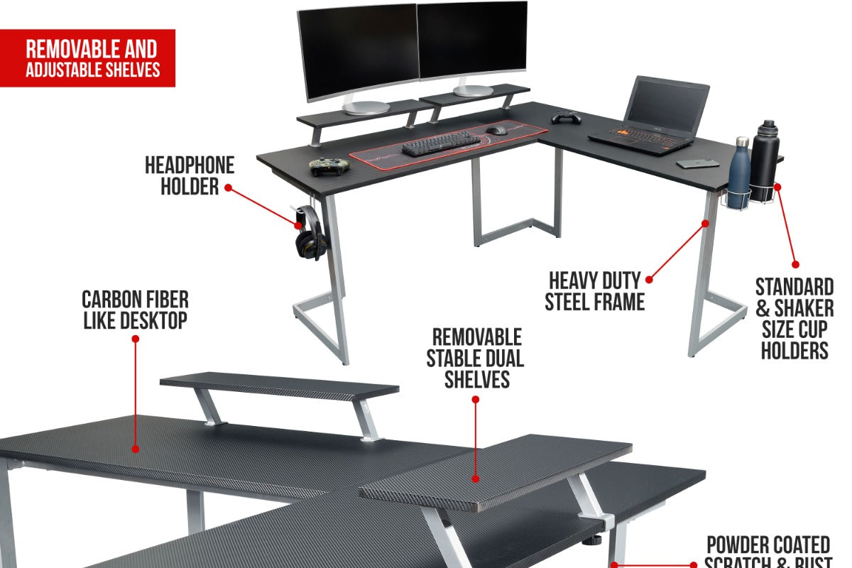 Techni Sport Warrior L-Shaped Gaming Desk RTA-TS220L