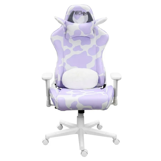 Techni Sport TS85 Lavender Cow Series Gaming Chair with Memory Foam Seat