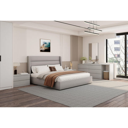 Tokyo King Bed w/ Side Edge Headboard in Light Grey Fabric by Whiteline Modern Living