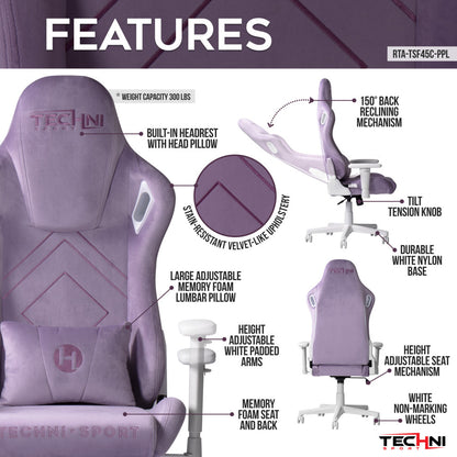 Techni Sport TSF45C Velvet Memory Foam Gaming Chair