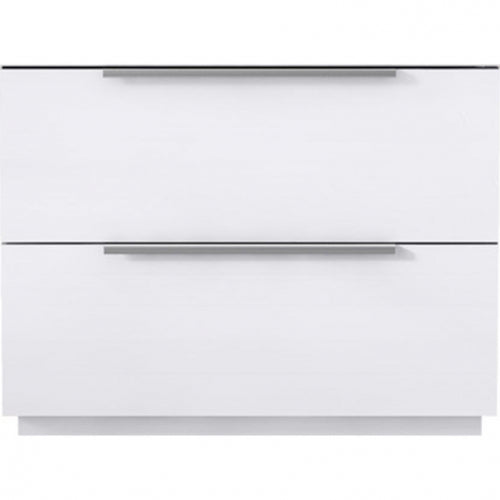 Damien 2 Drawer Nightstand in High Gloss White & Silver Stainless Steel by Whiteline Modern Living