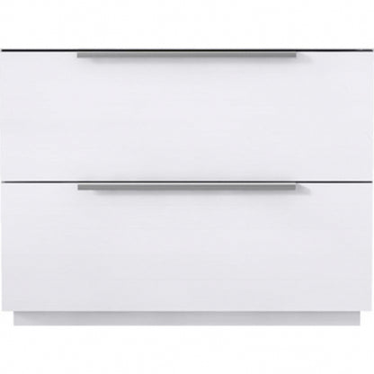 Damien 2 Drawer Nightstand in High Gloss White & Silver Stainless Steel by Whiteline Modern Living