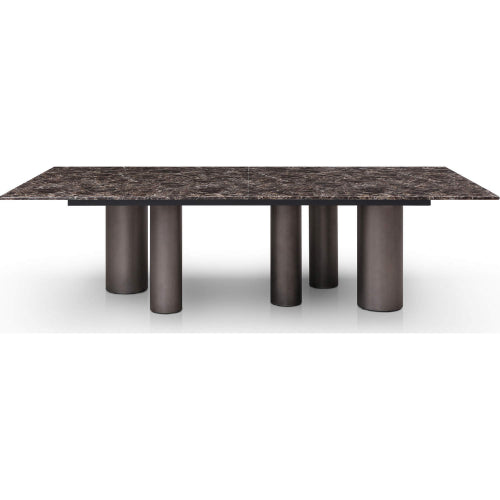 Envie 108" Dining Table in Gloss Dark Emperador Marble & Polished Black Bronze by Whiteline Modern Living