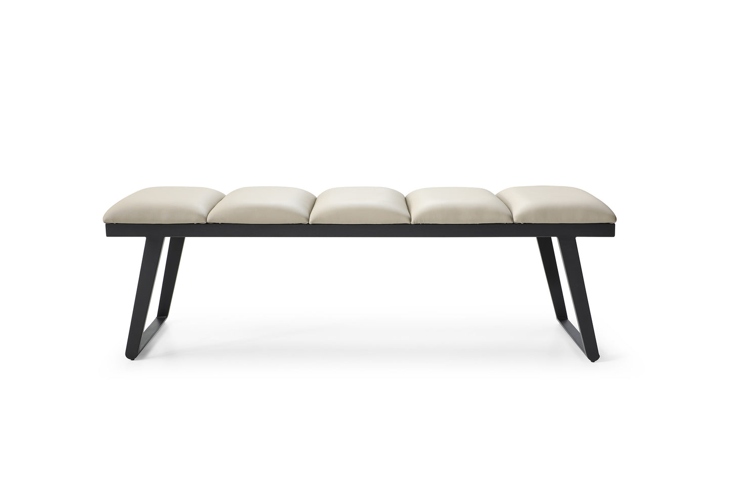 Ethan Bench in Channel Tufted Light Grey Leatherette on Black Steel by Whiteline Modern Living