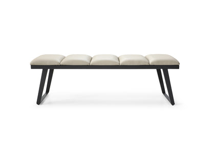 Ethan Bench in Channel Tufted Light Grey Leatherette on Black Steel by Whiteline Modern Living