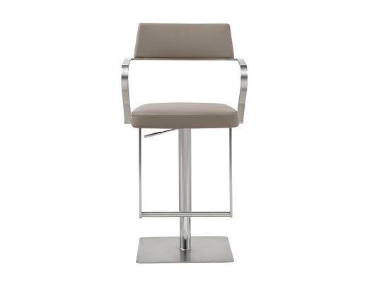 Zuri Adjustable Bar Stool in Taupe Leatherette & Stainless Steel by Whiteline Modern Living