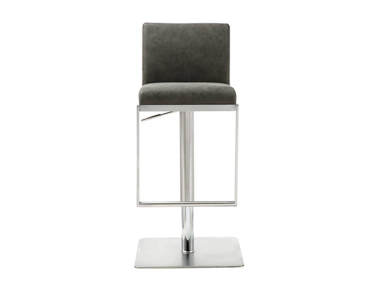 Clay Adjustable Bar Stool in Grey Leatherette & Stainless Steel by Whiteline Modern Living